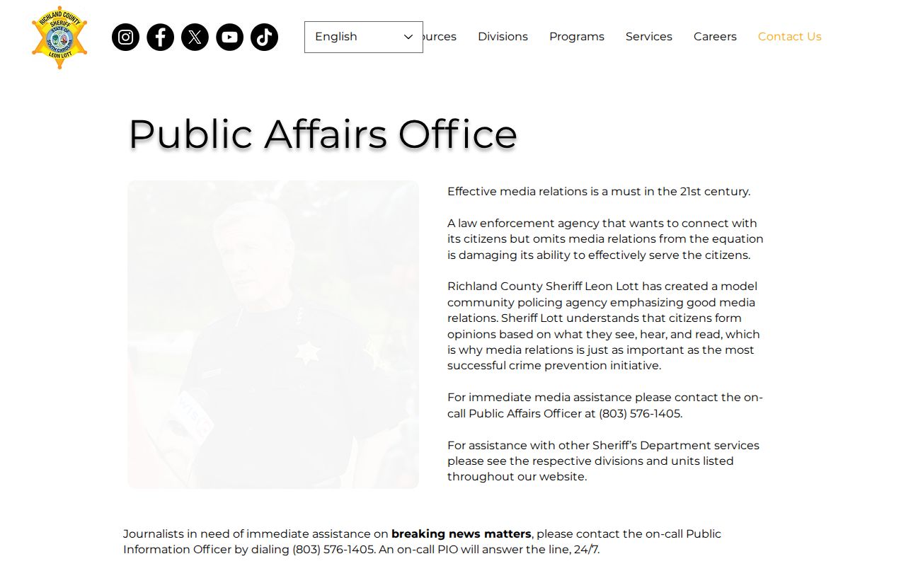 Richland County Sheriff’s Department FOIA page for arrest record requests
